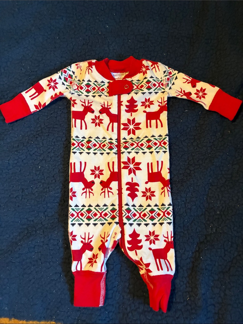 Hanna Andersson Red and White Reindeer Holiday Footed One-Piece